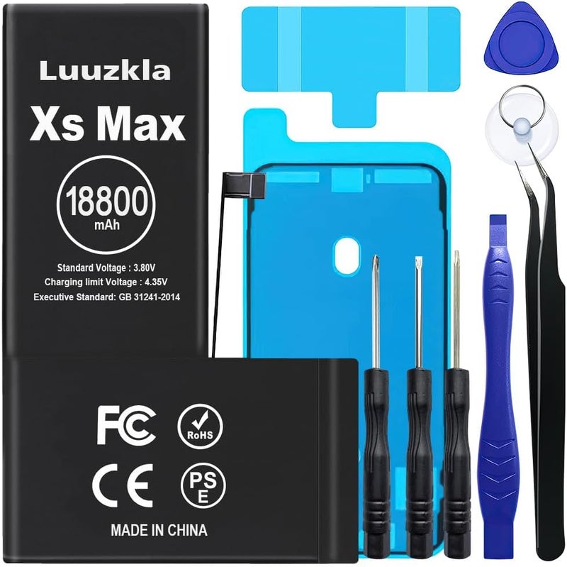Luuzkla بطارية بسعة 18800mAh (ترقية جديدة 2025) متوافقة مع آيفون XS MAX، بطارية بديلة بسعة فائقة متوافقة مع آيفون XS MAX، مع مجموعة أدوات كاملة - 0 دورة سعة عالية - خدمة لمدة 24 شهرًا - Image 1